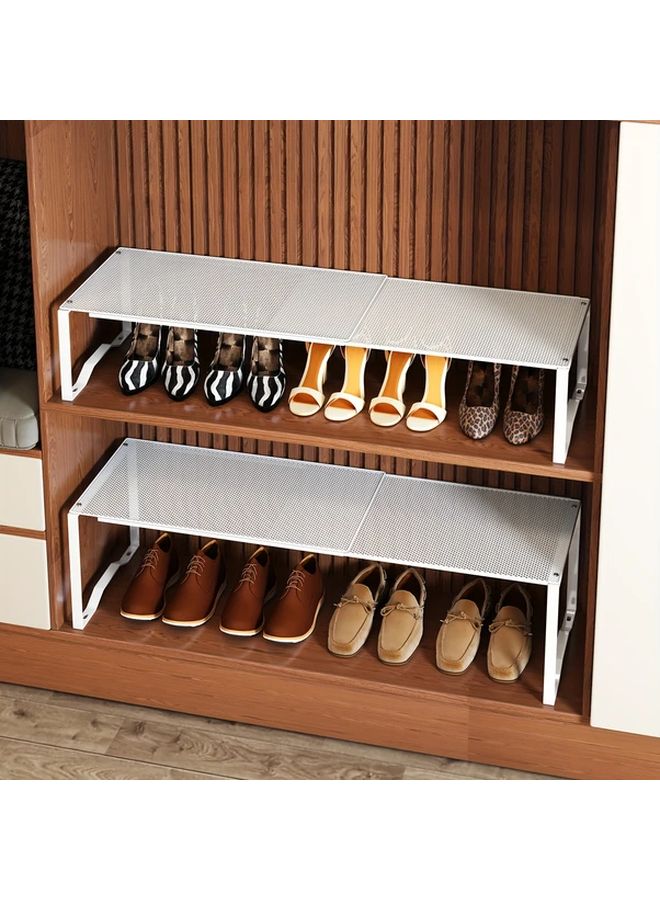 White Expandable Shoe Rack Adjustable Closet Storage Organizer Standing Shelf - Image 1